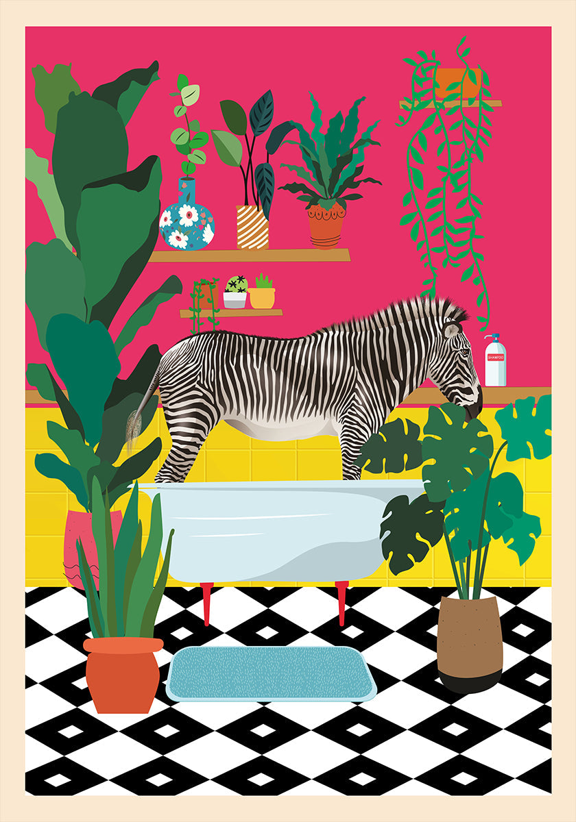 Zebra Bathtime - Posterbox